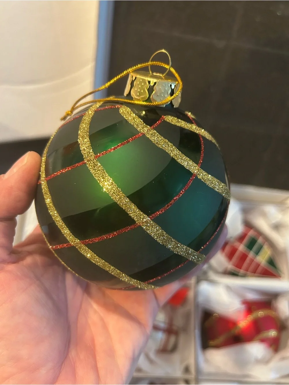 Festive Red & Green Glass Christmas Ornament Set